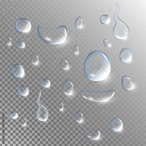 Realistic water drops on transparent background