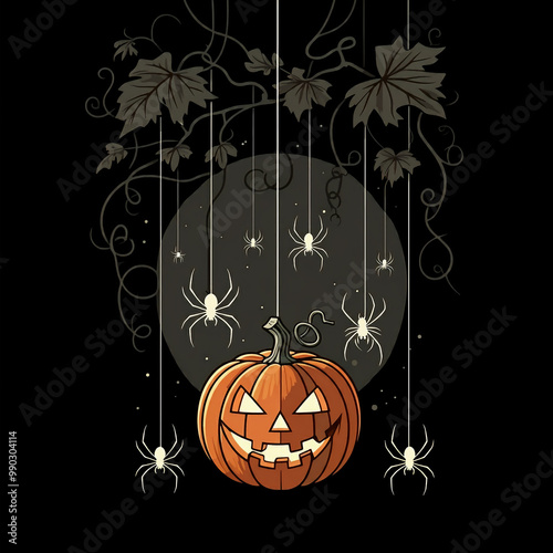 Halloween illustration with carved pumpkin decorations with jack o lamtern spooky celebration photo