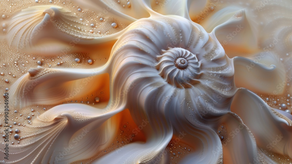 Nautilus shell in closeup, displaying its intricate spiral and natural patterns. The shell's design is a perfect example of marine art. Nautilus shell in closeup, displaying its intricate spiral and natural patterns. The shell's design is a perfect example of marine art.
