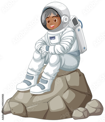 Young Astronaut Sitting on Rock