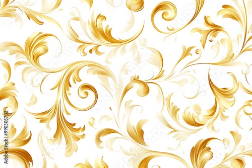 Gold and white leaves background. ornament pattern. Paisley elements. Great for fabric, invitation, wallpaper, decoration, packaging or any desired idea.