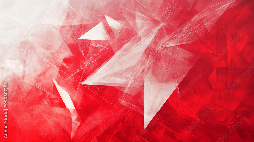 Modern abstract red background design with layers of textured white transparent material in triangle diamond and squares shapes in random geometric pattern. abstract. Illustrations
