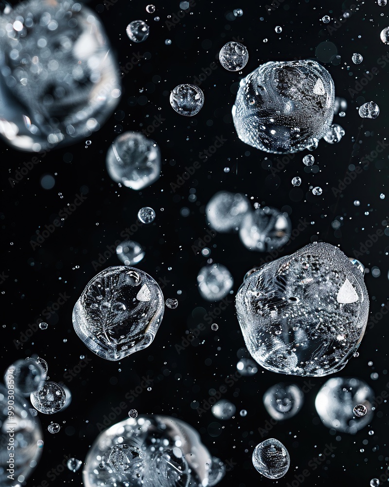 Ice cubes melting on a black background with water drops. Close-up. Ice cubes melting on a black background with water drops. Close-up.