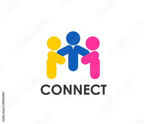 Community icon, connect people together for teamwork or union, vector corporate emblem. Family people holding by hands together for social community network or business partnership connect symbol