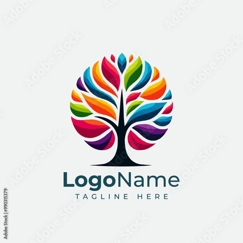 Colorful tree logo. Tree of life with leaves, vector illustration of a colorful tree logo. Creative artistic tree logo concept. eco friendly tree logo. Colorful leaf tree logo	