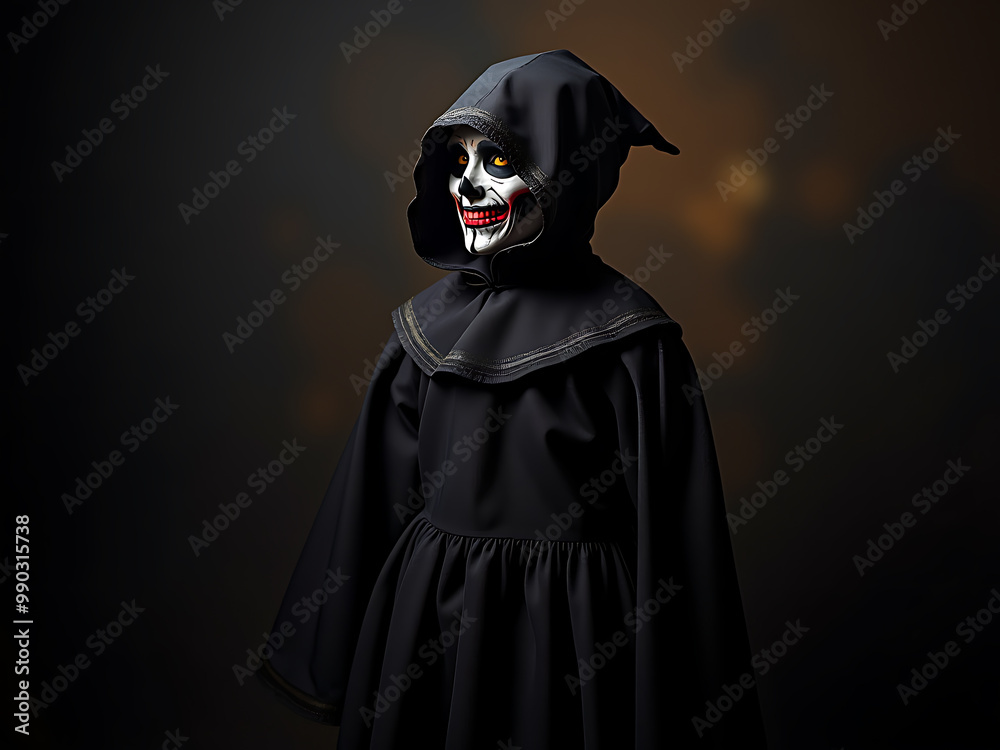 Joker in Black Halloween Costume on Black Background with Rich Colors Joker in Black Halloween Costume on Black Background with Rich Colors