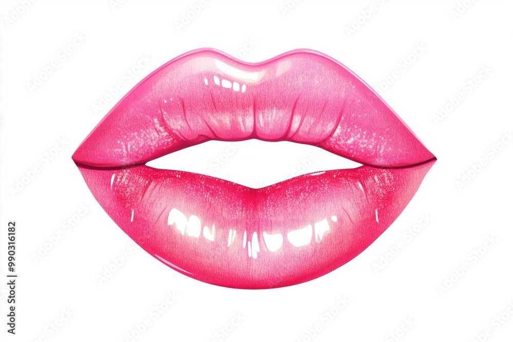 Fototapeta premium Vibrant Pink Lipstick Lips for Custom Label or Sticker on White Background