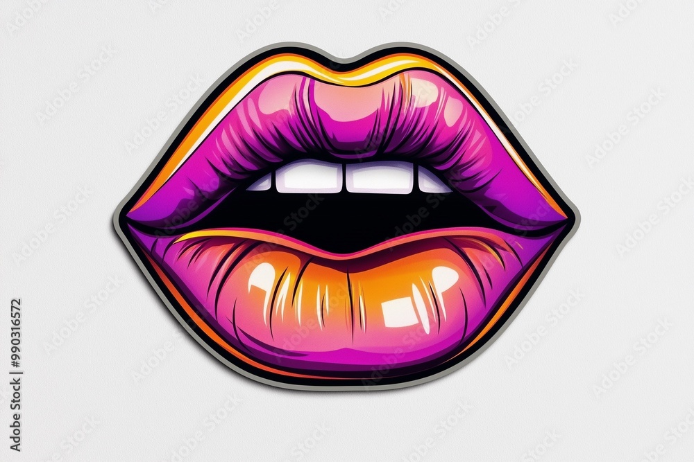 Vivid Cartoon Mouth Makeup Product Sticker Design on White Background Vivid Cartoon Mouth Makeup Product Sticker Design on White Background
