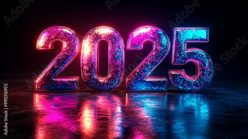 modern 3D rendering of the number "2025" in bold metallic style. The futuristic design symbolizes progress, innovation, and new beginnings, evoking themes of technology, growth, and forward-thinking