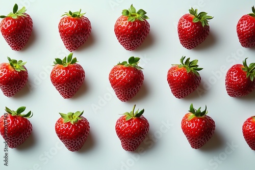 A white backdrop with an isolated set of strawberries. Generative Ai