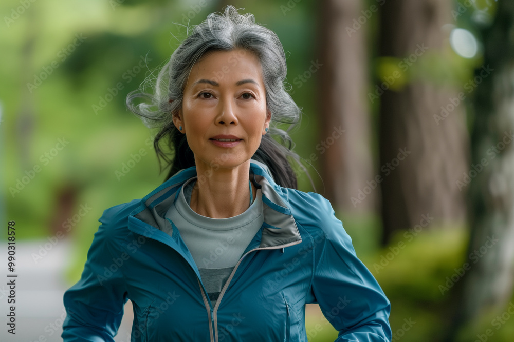 middle aged asian woman running, run lifestyle for longevity. healthy living concept middle aged asian woman running, run lifestyle for longevity. healthy living concept