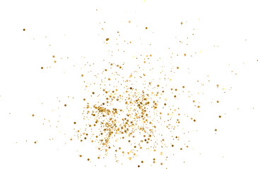 Gold Glitter Dust Spray. Golden particles. Festive Confetti Background. Greeting Design. Congratulations Card