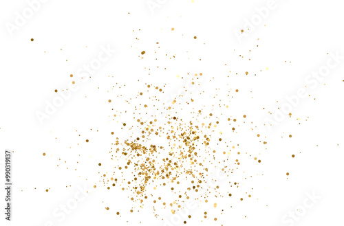 Gold Glitter Dust Spray. Golden particles. Festive Confetti Background. Greeting Design. Congratulations Card photo