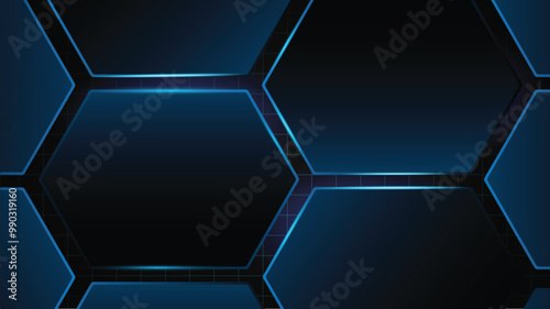Abstract blue background technology light on black background.Science geometric shape modern elegant design.Vector illustration.