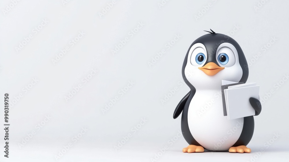 Obraz premium Cute Cartoon Penguin Holding a Folder