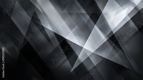 Modern abstract black background design with layers of textured white transparent material in triangle diamond and squares shapes in random geometric pattern. abstract. Illustrations 