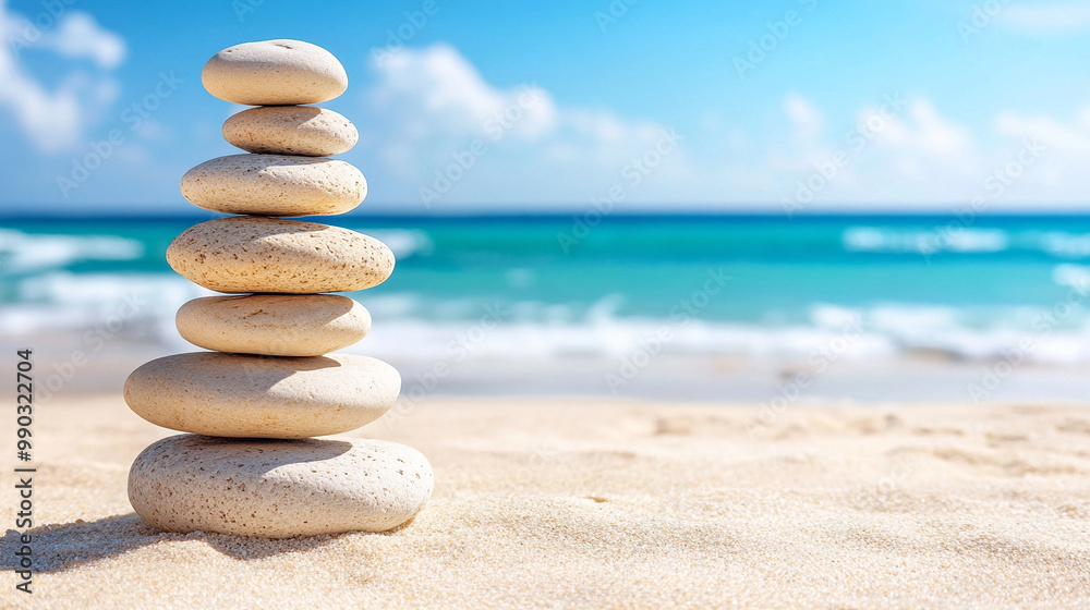 serene beach scene featuring smooth rocks meticulously stacked in balance, symbolizing tranquility, harmony, and meditation. The peaceful shoreline enhances the sense of calm and introspection serene beach scene featuring smooth rocks meticulously stacked in balance, symbolizing tranquility, harmony, and meditation. The peaceful shoreline enhances the sense of calm and introspection