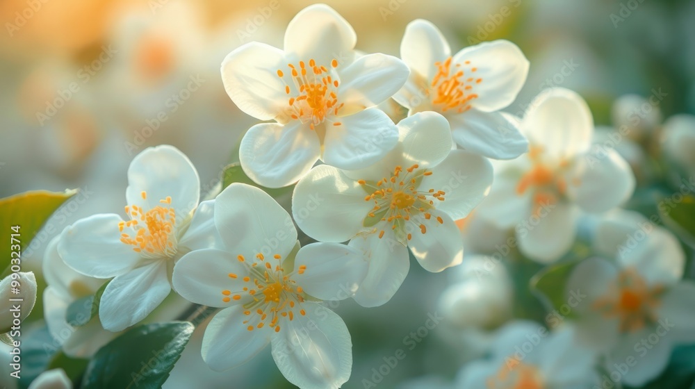 Fototapeta premium Jasmine white flowers. Floral spring background. Close-up. Nature. 