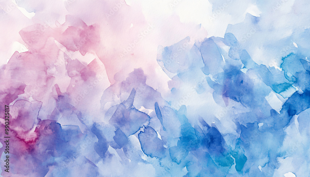 Fototapeta premium Soft, hand-painted watercolor strokes in calming blues, pinks, and purples, blending seamlessly into one another