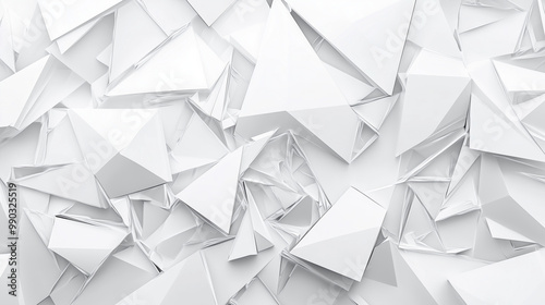 Modern abstract white background design with layers of textured white transparent material in triangle diamond and squares shapes in random geometric pattern. abstract. Illustrations 