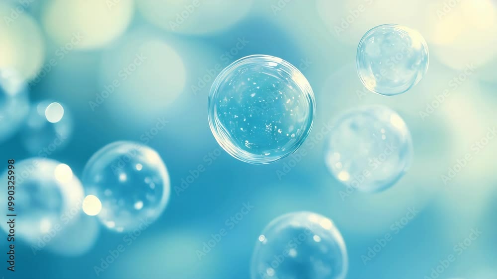 Transparent bubbles floating in the air on a light blue gradient background, minimalistic style. Concept of purity and lightness Transparent bubbles floating in the air on a light blue gradient background, minimalistic style. Concept of purity and lightness