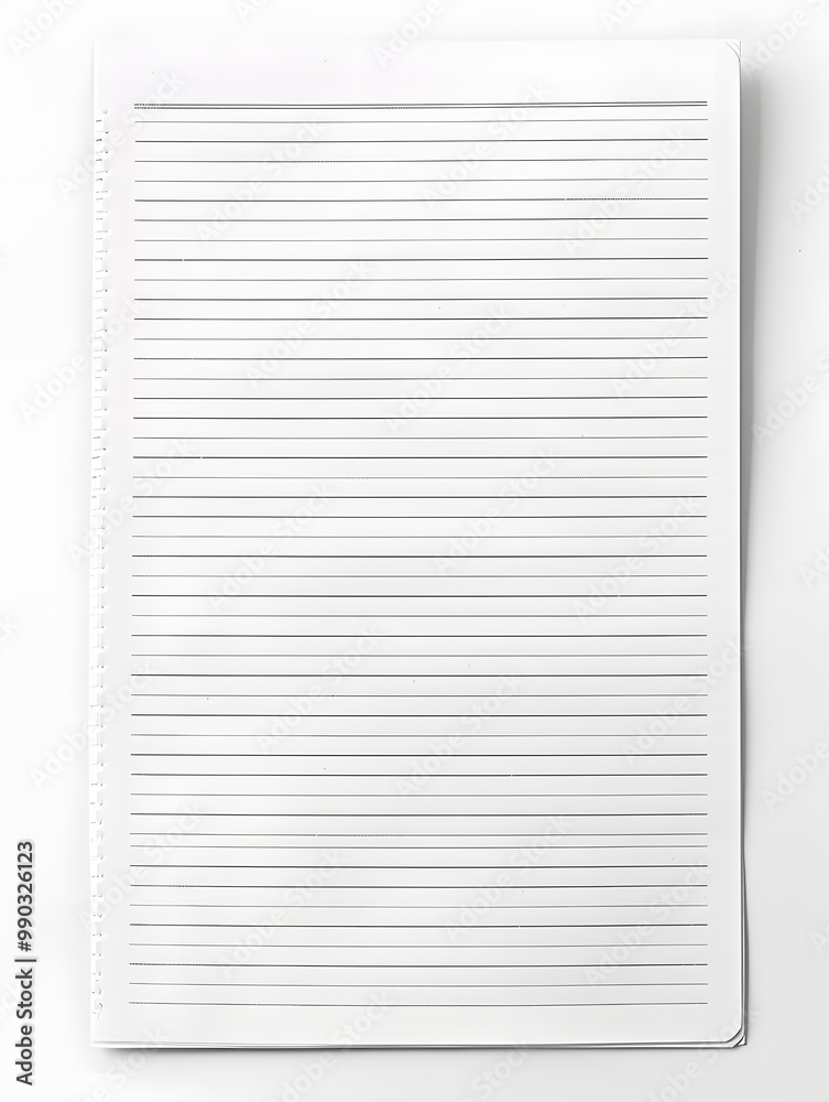 Notebook Lined Paper Background with horizontal lines neatly spaced across a clean white sheet Notebook Lined Paper Background with horizontal lines neatly spaced across a clean white sheet