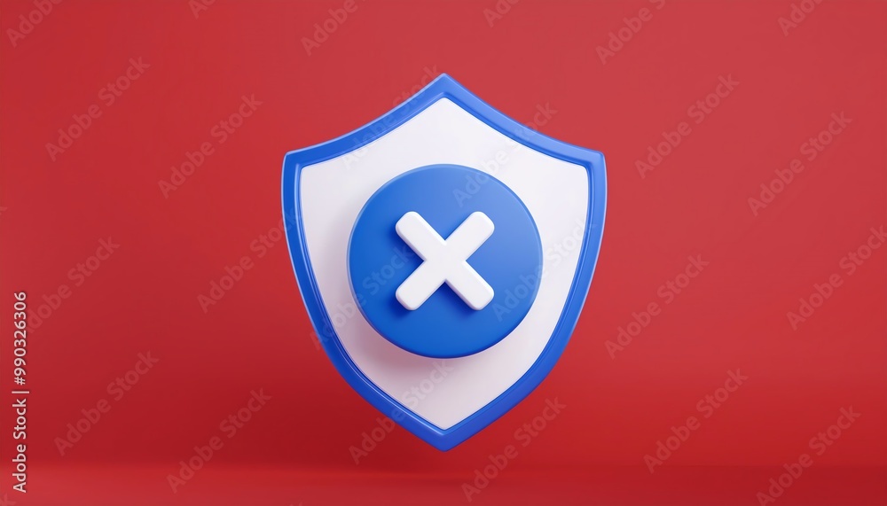 A blue shield with a check mark on a red background, symbolizing security and protection. A blue shield with a check mark on a red background, symbolizing security and protection.