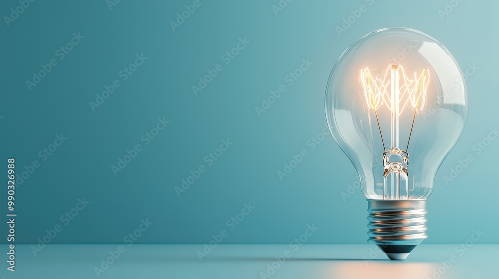Glowing light bulb illuminated against a soft blue background, symbolizing ideas and innovation. Glowing light bulb illuminated against a soft blue background, symbolizing ideas and innovation.