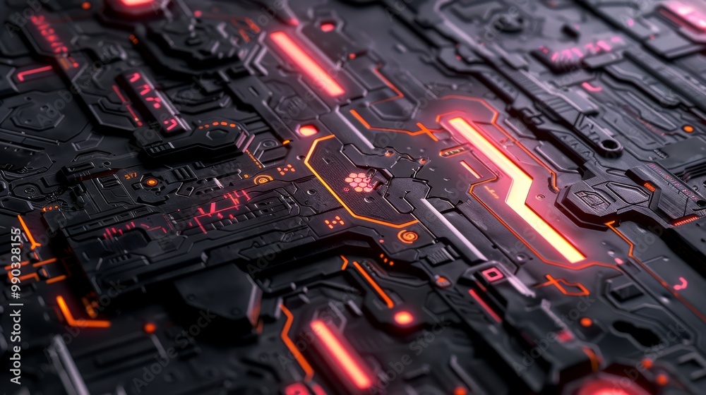 Fototapeta premium Seamless photorealistic texture with vibrant cybernetic design for futuristic modeling tasks