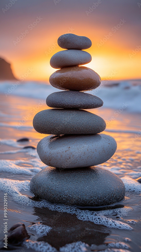 serene beach scene featuring smooth rocks meticulously stacked in balance, symbolizing tranquility, harmony, and meditation. The peaceful shoreline enhances the sense of calm and introspection serene beach scene featuring smooth rocks meticulously stacked in balance, symbolizing tranquility, harmony, and meditation. The peaceful shoreline enhances the sense of calm and introspection