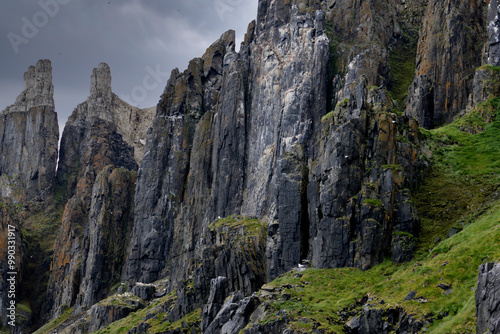 The Alkefjellet cliff in Lomfjordhalvoya in Ny-Friesland at Spitsbergen