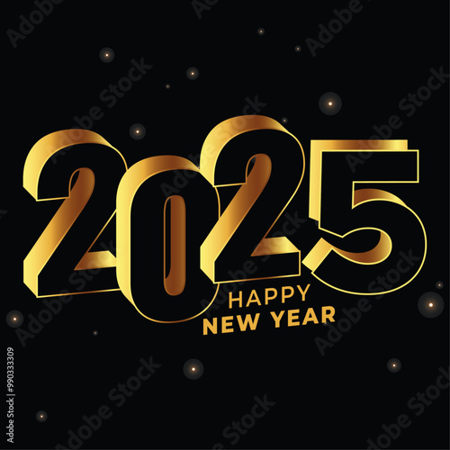 happy new year 2025 3d style color art design with black background. typography template. banner poster social media post design. 