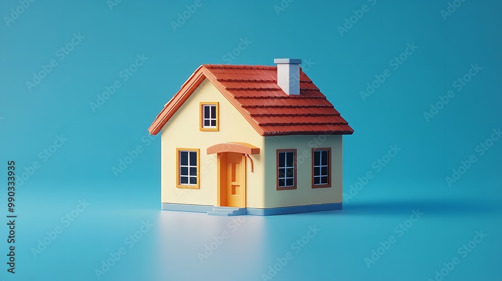 Plastic house model on blue background symbolizes real estate. Plastic house model on blue background symbolizes real estate.