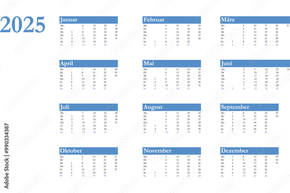  2025 year calendar layout. Desk planner kalender template with 12 
