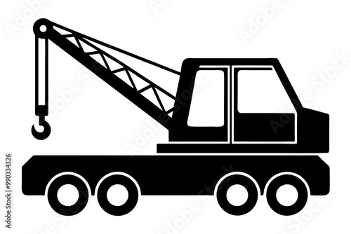 Mobile crane machine vector, mobile crane crawler heavy vehicles silhouette vector illustration