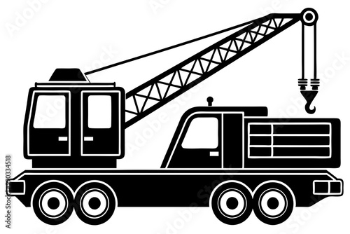 Mobile crane machine vector, mobile crane crawler heavy vehicles silhouette vector illustration