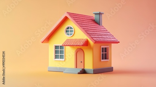 Plastic house model on blue background symbolizes real estate.