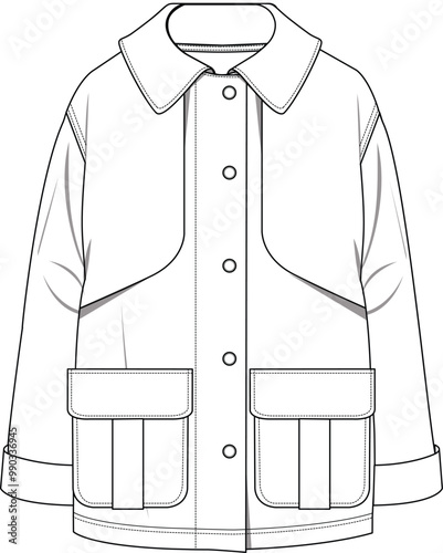 Oversize barbour jacket outerwear technical drawing flat sketch