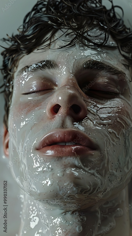 Fototapeta premium Close-up Portrait of a Man with a White Mask