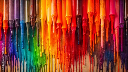 A rainbow of melted crayons dripping in a vibrant and colorful display