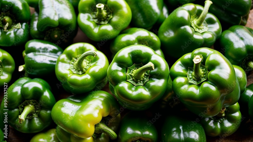 Whole green bell peppers with firm texture closeup Whole green bell peppers with firm texture closeup