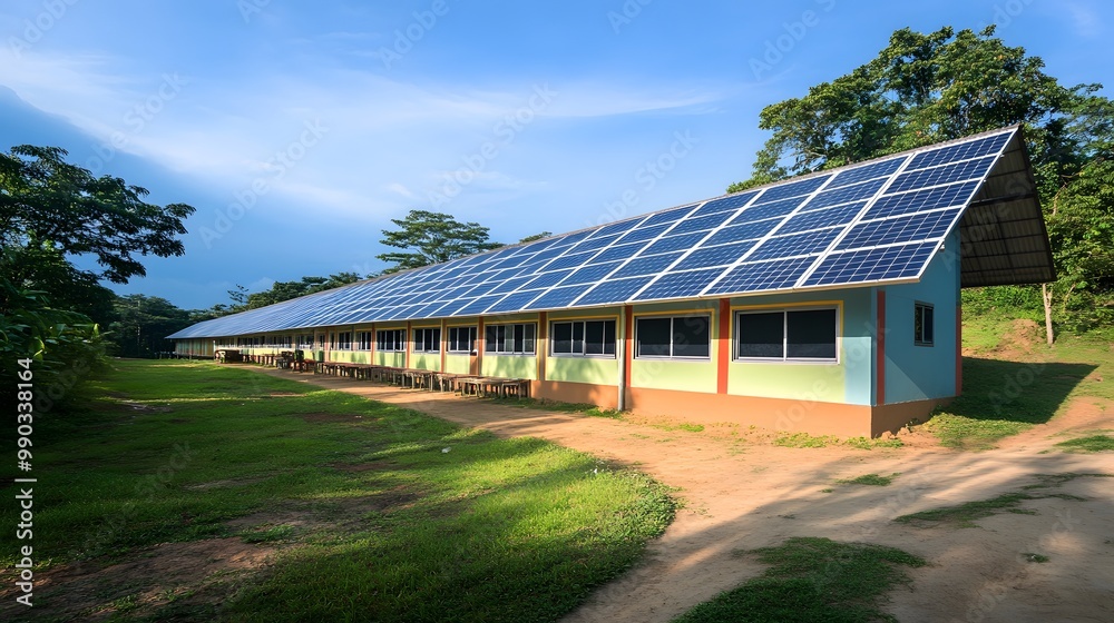 233. Solar panels installed on a rural school building providing renewable energy for students 233. Solar panels installed on a rural school building providing renewable energy for students