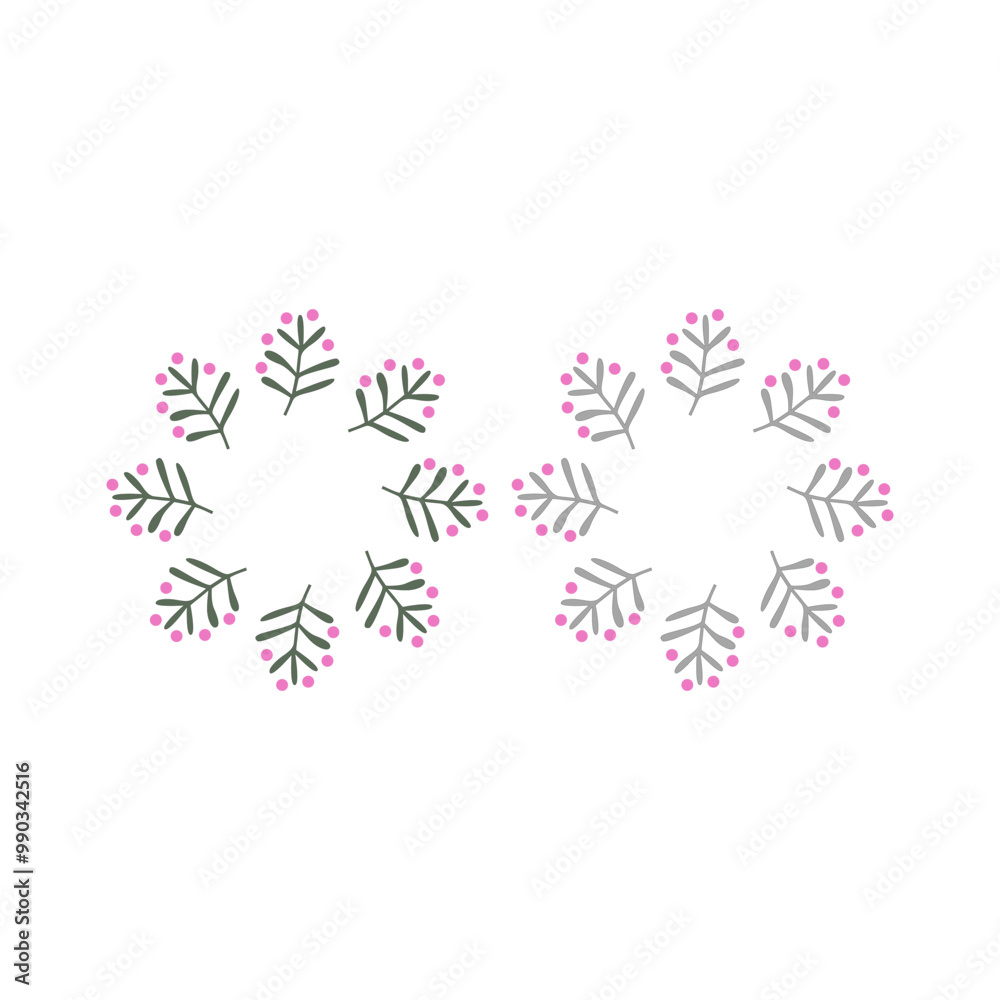 Herbal Christmas Wreath Design Elements Vector isolated on White Herbal Christmas Wreath Design Elements Vector isolated on White