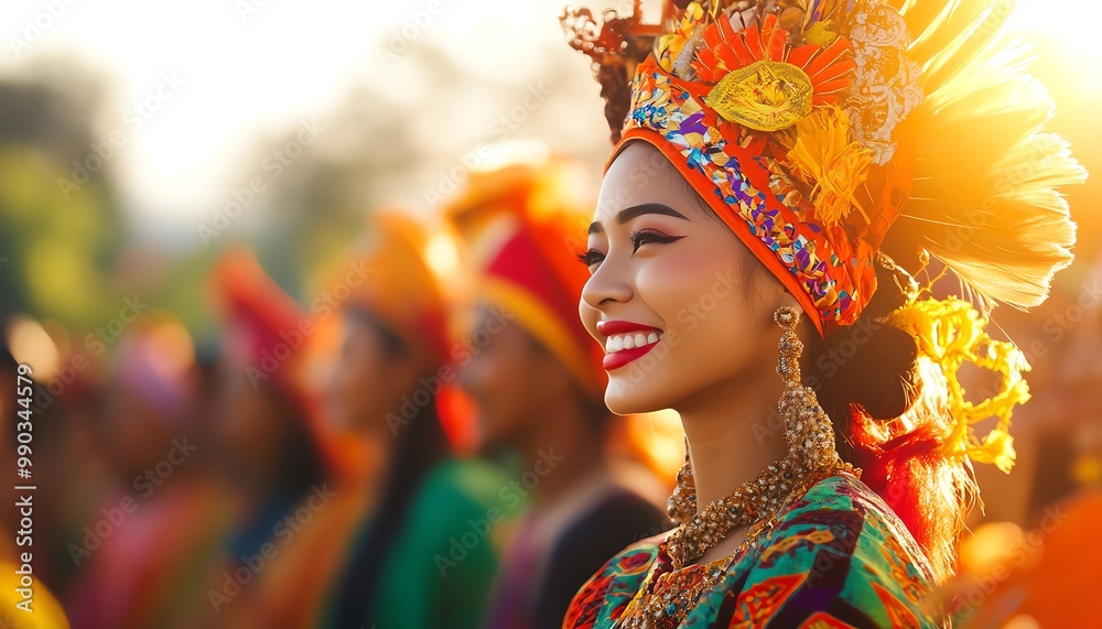 Smiling woman in colorful traditional attire Smiling woman in colorful traditional attire