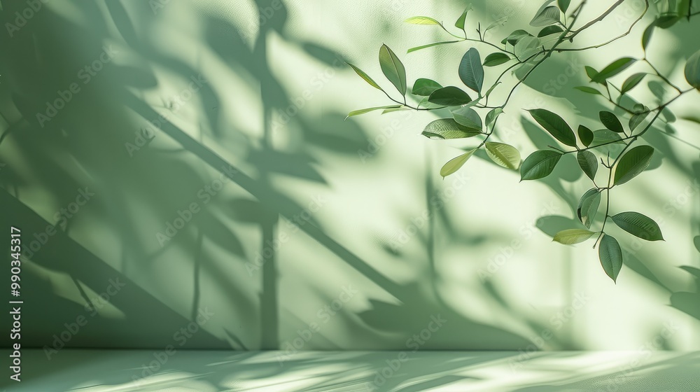 Minimalist shadow of a window on the wall, green background, minimalism, blurred, soft light, pastel colors, shadows from plants. Minimalist shadow of a window on the wall, green background, minimalism, blurred, soft light, pastel colors, shadows from plants.