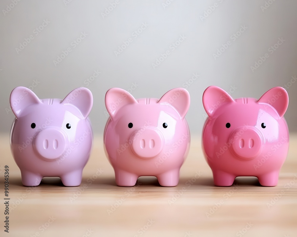 Colorful piggy banks lined up on a wooden surface, symbolizing savings and financial growth. Colorful piggy banks lined up on a wooden surface, symbolizing savings and financial growth.