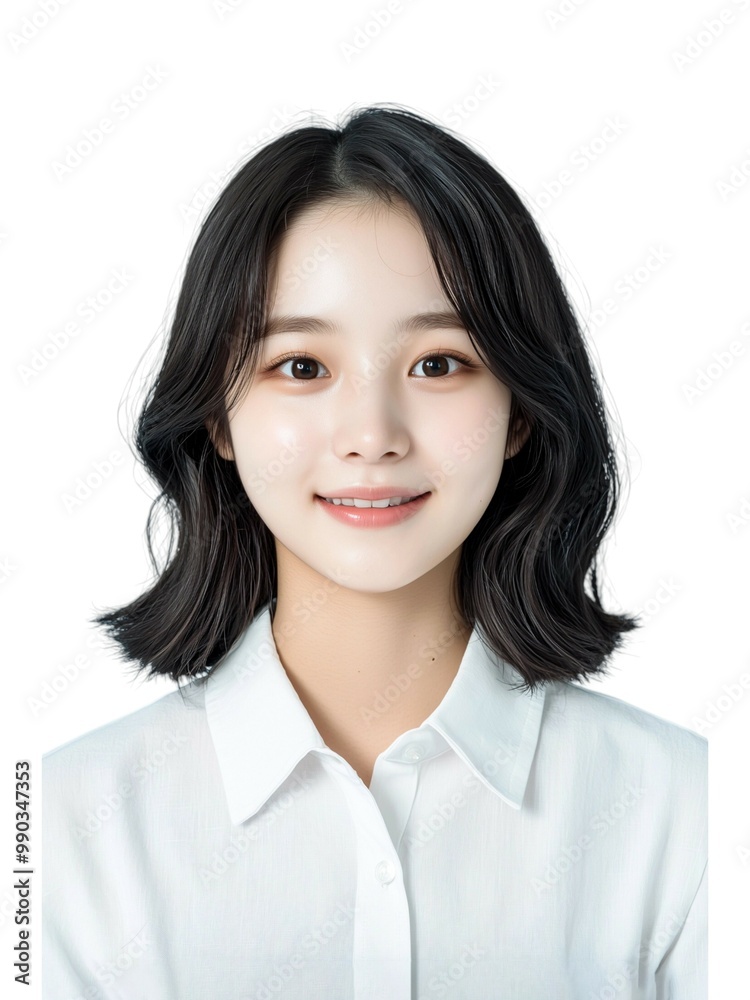 Cheerful Young Woman with Long Brown Hair in White Top Cheerful Young Woman with Long Brown Hair in White Top
