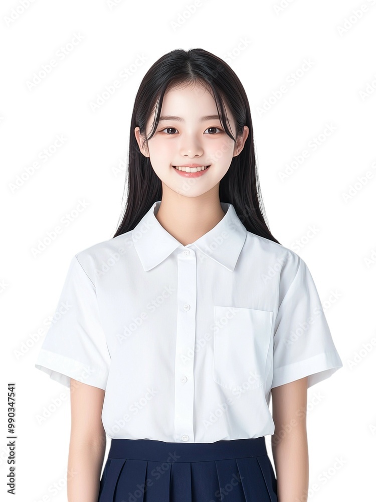 Cheerful Young Woman with Long Brown Hair in White Top Cheerful Young Woman with Long Brown Hair in White Top