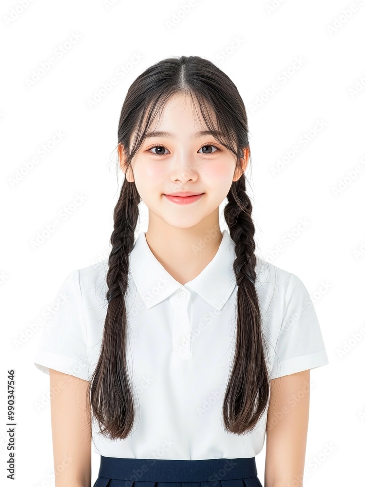 Cheerful Young Woman with Long Brown Hair in White Top Cheerful Young Woman with Long Brown Hair in White Top