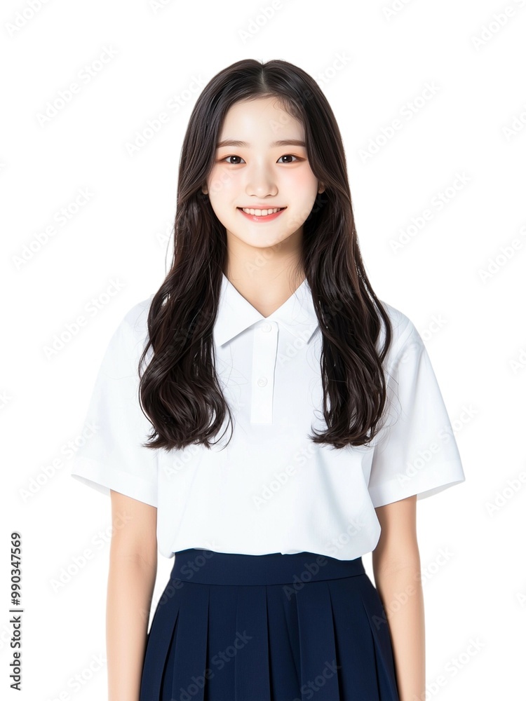 Cheerful Young Woman with Long Brown Hair in White Top Cheerful Young Woman with Long Brown Hair in White Top